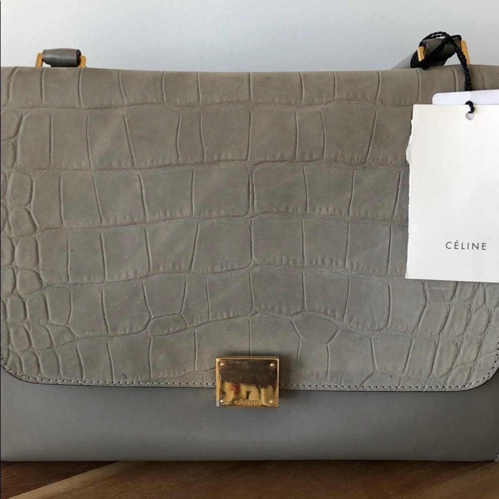Celine small grey croc embossed trapeze bag - Picture 4 of 8